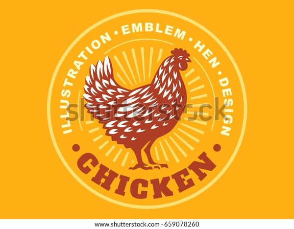 Beautiful Chicken Illustration Emblem On Yellow Stock Illustration