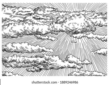 Beautiful Clouds Sky Decorative Dashed Hand Stock Illustration ...