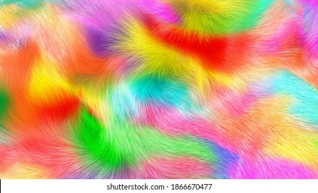 Beautiful, colorful, abstract, soft fur background, 3D illustration in spectrum colors.