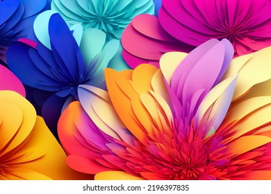 Beautiful Colourful Floral Background, Abstract Nature Wallpaper, Rainbow Color Flowers, Zen Spa Aromatherapy Massage, 3d Render, 3d Illustration