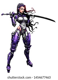 Beautiful Cyborg Girl With Katana