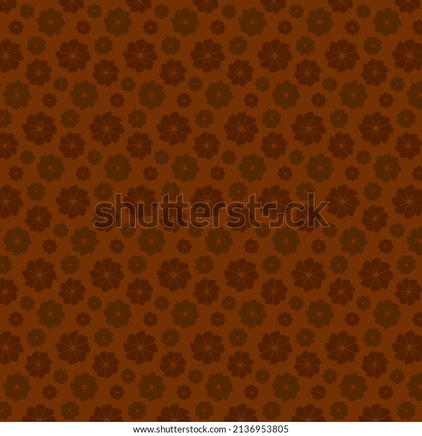 Beautiful dark red flowers on a burnt orange background. pattern in flat style. Floral decor, wallpaper