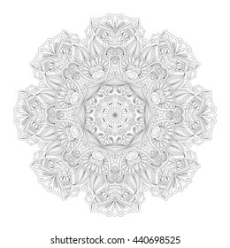 Beautiful Deco Monochrome Contour Mandala, Patterned Design Element, Ethnic Amulet - Shutterstock ID 440698525