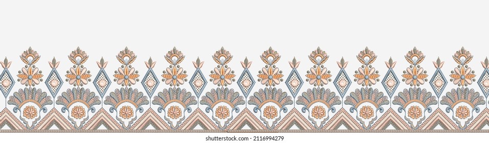 Beautiful Decorative Digital Mughal Art Floral Embroidery Stitches Luxury Border Concept Artwork