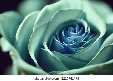 Beautiful Delicate Gentle Blue Rose  3d Illustration Petals Flower Floral Watercolor Symbol Of Love Valentine Sympathy Card 