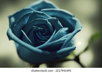 Beautiful Delicate Gentle Blue Rose  3d Illustration Petals Flower Floral Watercolor Symbol Of Love Valentine Sympathy Card 