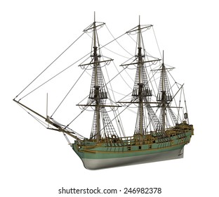 Beautiful Detailed Old Aurora Slave Ship Isolated In White Background - 3D Render