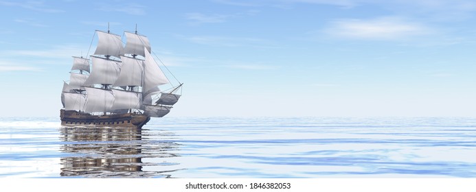 Beautiful detailed old merchant ship by day - 3D render