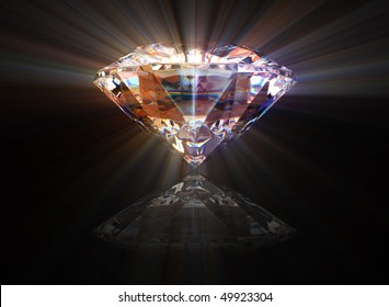 Beautiful Diamond With A Shine And A Reflection Over A Black Background