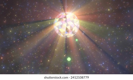 Beautiful Disco Ball Shining Rainbow Color Light Beams In Outer Space 3D Rendering - Abstract Background Texture - Powered by Shutterstock