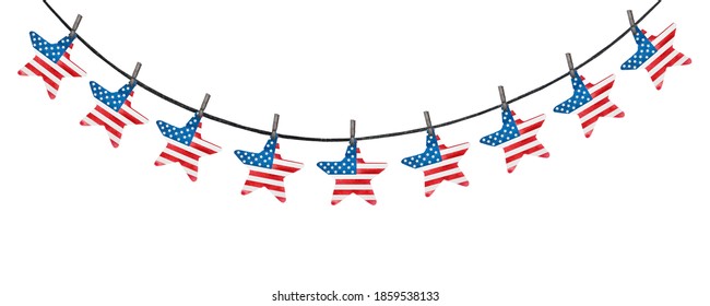 Beautiful Drawing Of The American Flag And Patterns. Closeup, No People, Textured Surface. Congratulations For Family, Relatives, Friends And Colleagues