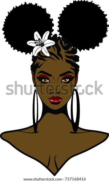 Beautiful Ebony Woman Afro Puffs Hairstyle Stock Illustration