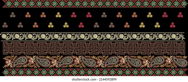 A Beautiful Embroidered Border Design With Paisley Motif Flower, Illustration Lace