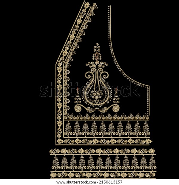 A beautiful embroidery lace and\
body design , Digital print on fabric , art work illustration,\
textile print on fabric, black background artwork\
illustration.