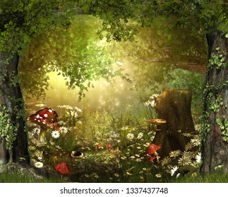 Beautiful Enchanting Fairy Tale Lush Woodland, 3d Render