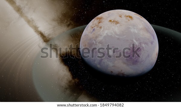 beautiful exo in space and the surface against the\
background of stars and galaxies in bright colors, space fantasy,\
space background 3d\
render
