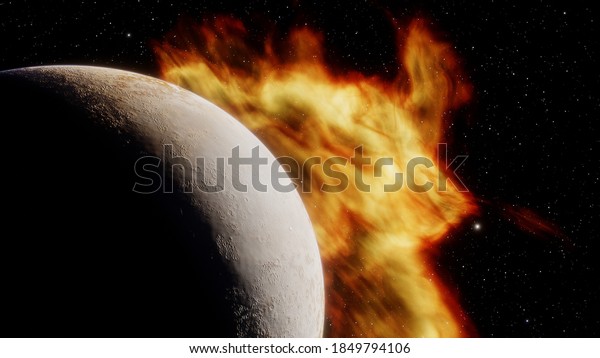 beautiful exo in space and the surface against the
background of stars and galaxies in bright colors, space fantasy,
space background 3d
render