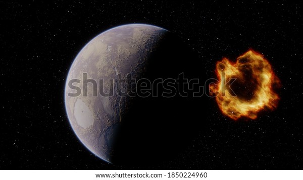 beautiful exo in space and the surface against the\
background of stars and galaxies in bright colors, space fantasy,\
space background 3d\
render