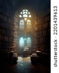 Beautiful Fantasy Gothic Library illustration