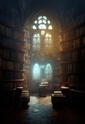 Beautiful Fantasy Gothic Library Illustration