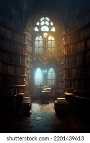 Beautiful Fantasy Gothic Library Illustration