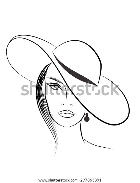 Beautiful Fashionista Line Art Woman Hat Stock Illustration 297863891