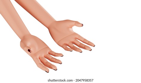 Beautiful female palms, close-up. Hands with manicure, 3d render. Realistic hands of a young woman isolated on a white background. Hand skin care spa care - Powered by Shutterstock