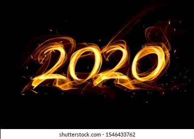 Beautiful Fire Numbers 2020 With Sparks On A Black Background