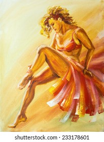 Beautiful Flamenco Dancer. Oil Painting.