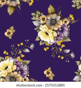 beautiful flowers pattern in multicolor combination, abstract dark background 