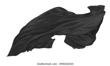 Beautiful Flowing Fabric Of Black Wavy Silk Or Satin. 3d Rendering Image.