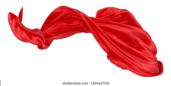 Beautiful Flowing Fabric Of Red Wavy Silk Or Satin. 3d Rendering Image.