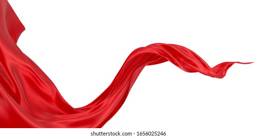 Beautiful Flowing Fabric Of Red Wavy Silk Or Satin. 3d Rendering Image.