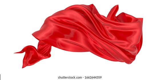 Beautiful Flowing Fabric Of Red Wavy Silk Or Satin. 3d Rendering Image.