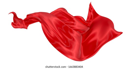 Beautiful Flowing Fabric Of Red Wavy Silk Or Satin. 3d Rendering Image.