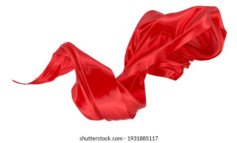 Beautiful Flowing Fabric Of Red Wavy Silk Or Satin. 3d Rendering Image.