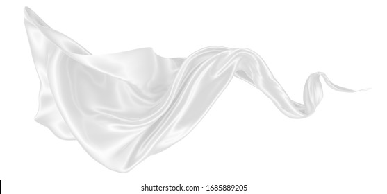 Beautiful Flowing Fabric Of White Wavy Silk Or Satin. 3d Rendering Image.