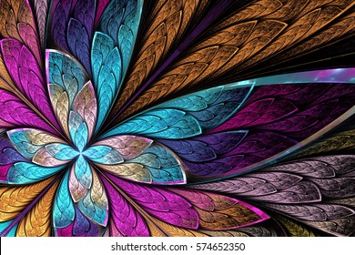 Beautiful fractal flower or butterfly in stained glass window style. You can use it for invitations, notebook covers, phone case, postcards, cards, wallpapers and so on. 