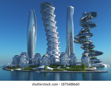 Beautiful Futuristic City. 3d Render