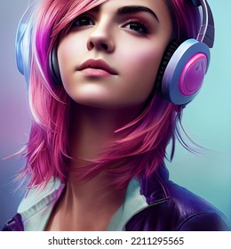 Beautiful Gamer Girl, Pink Hair, Headphones, Gamer Woman,