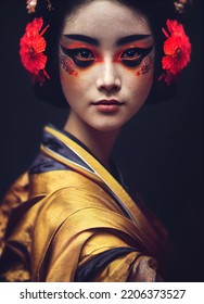 Beautiful Geisha In Kimono, 3d Illustration