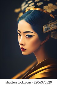 Beautiful Geisha In Kimono, 3d Illustration