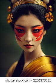 Beautiful Geisha In Kimono, 3d Illustration