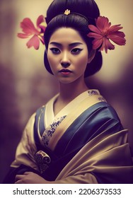 Beautiful Geisha In Kimono, 3d Illustration