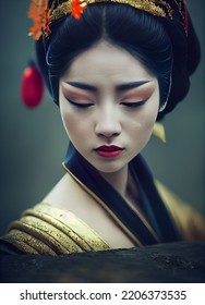 Beautiful Geisha In Kimono, 3d Illustration