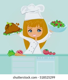 Beautiful Girl Cooking Stock Vector (Royalty Free) 53326603 | Shutterstock