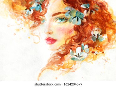 beautiful girl with flowers in her hair. fashion illustration. watercolor painting
 - Powered by Shutterstock