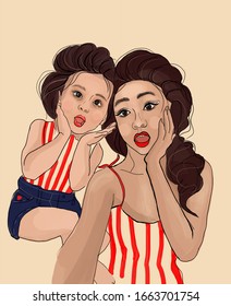 Beautiful Glamorous Mom With Cute Daughter Poster