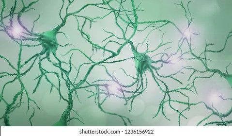 Beautiful Green Bed Of Human Neurons Sending A Signals