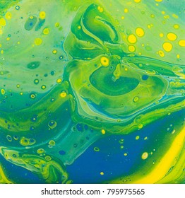 Beautiful Green, Blue, Yellow And Silver Acrylic Paint 